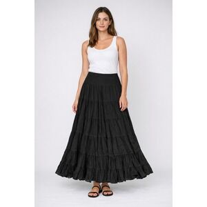 Karen Kane Black Embroidered Tiered Maxi Skirt M Cotton Boho Romantic Peasant
